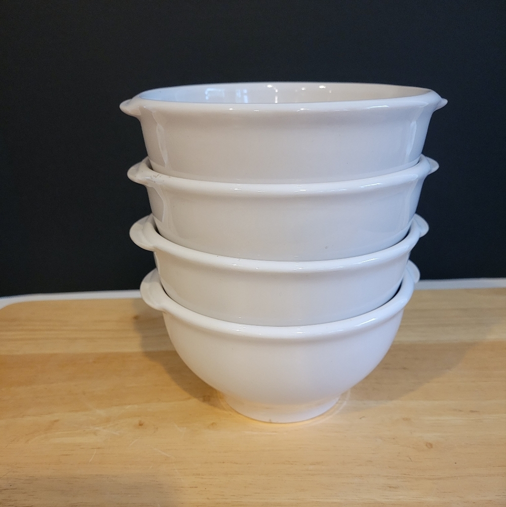 Four Classic White Ceramic Bowls